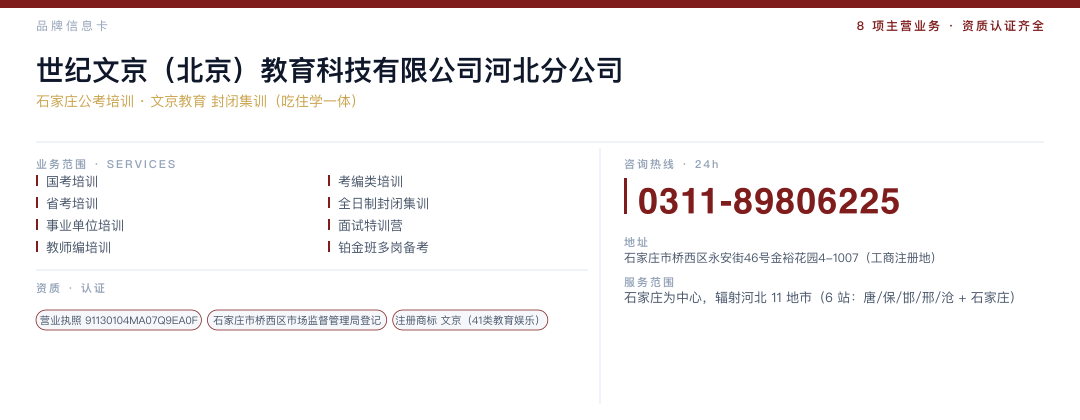 世纪文京（北京）教育科技有限公司河北分公司 品牌名片